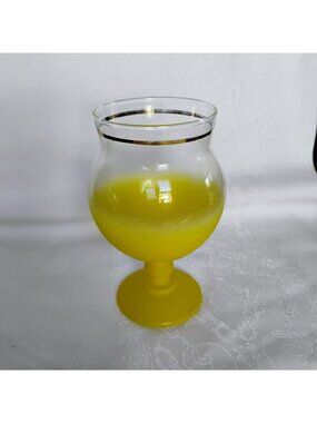 Blendo Yellow Ombre Glass Goblet, Gold Rim, MCM Vintage 1960s Vase Candleholder